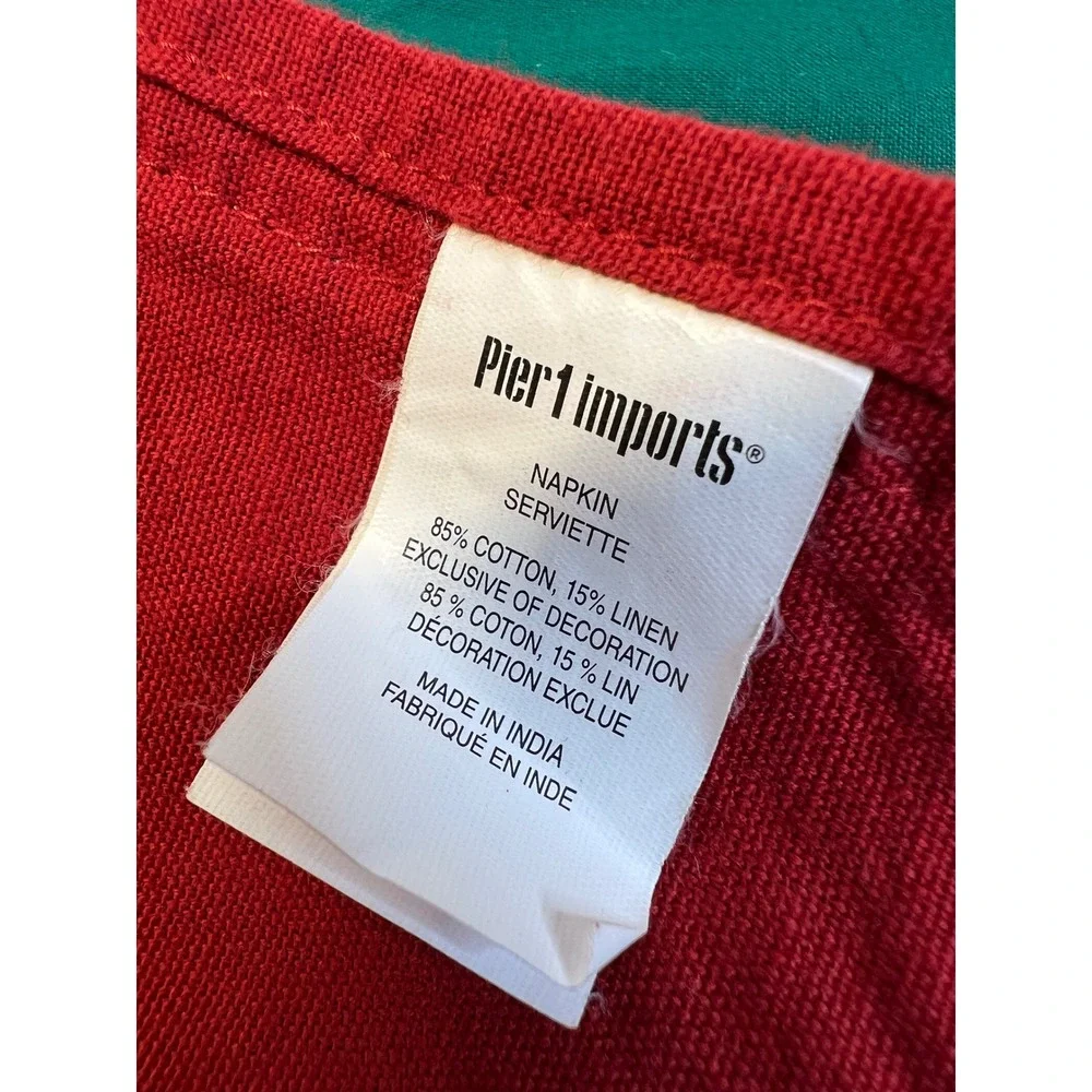 Pier 1 Imports Red Green Christmas Napkins Gold Trim Cotton Linen Set of 6